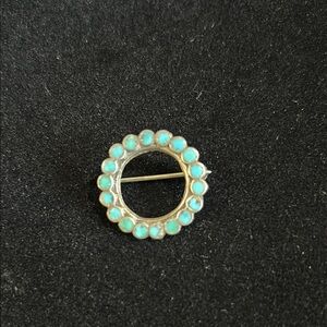 Native American vintage flat inlay sterling silver/turquoise brooch
